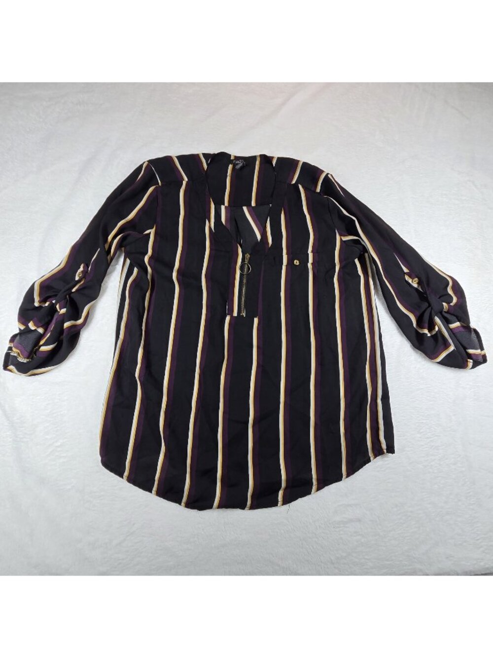 Rue21 Striped Causal Half Zip Blouse Top Women's Size Medium Purple Black